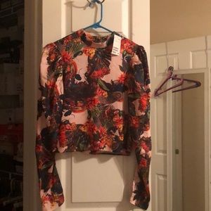 Pink floral/paisley long-sleeve blouse